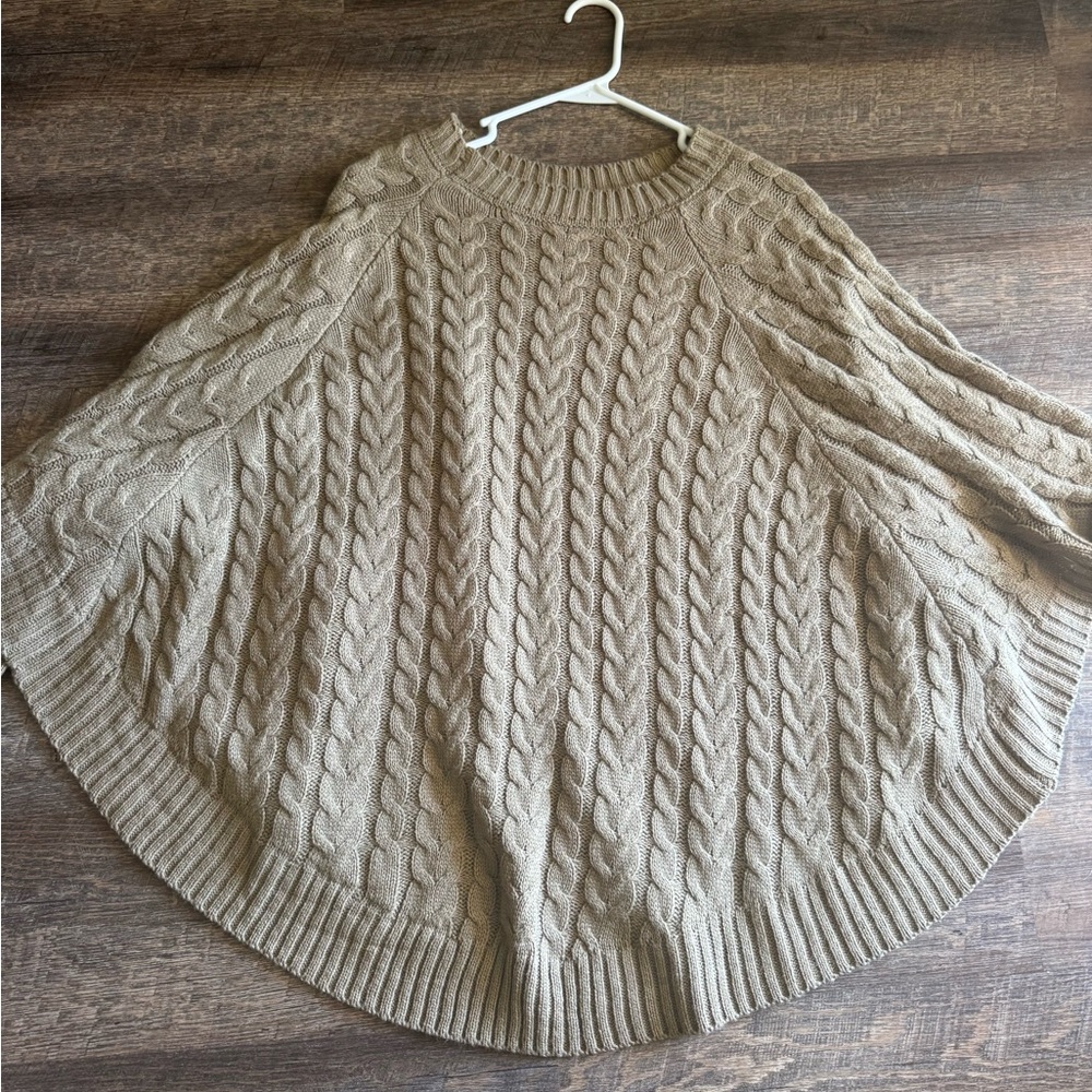 Cable Knit light Olive Poncho Sweater